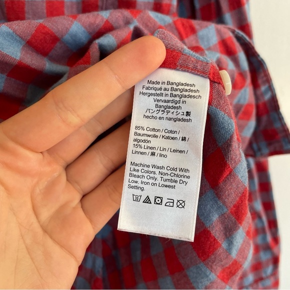 J. Crew Slim Untucked Cottton Linen Twill Men's Red and Blue Checkered Shirt M - Picture 5 of 10